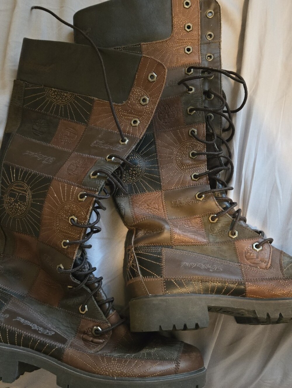 Vintage Rare Lace Up Patchwork Brown Timberland Boots Womens 9m